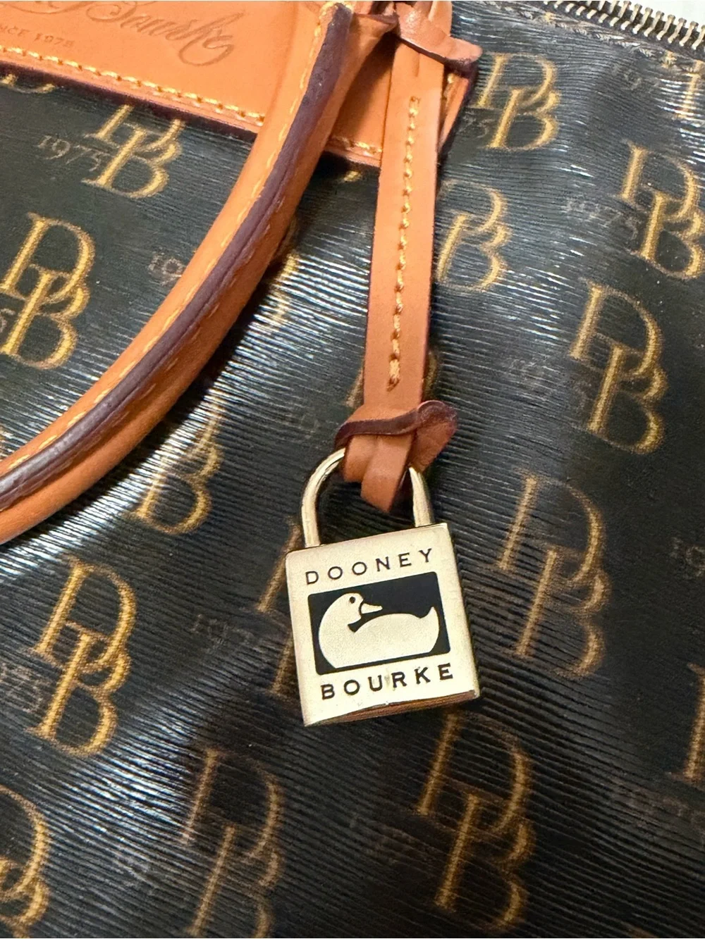 Dooney & Bourke Vanessa 1975 Signature Satchel with Tan Leather Trim